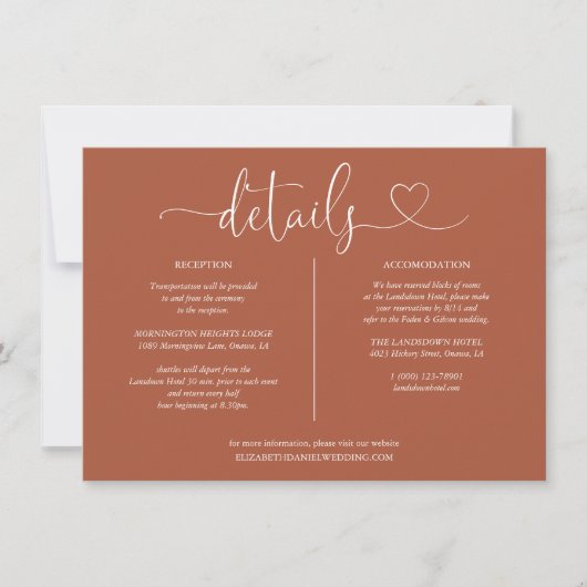 Terracotta Hart Script Details Informatie Kaart (Voorkant)