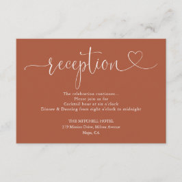 Terracotta Hart Script Huwelijksreceptie Informatiekaartje