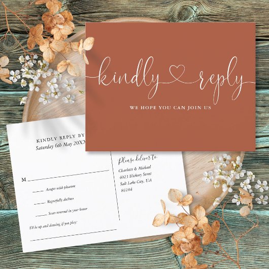 Terracotta Hart Script Lied Verzoek RSVP Uitnodiging Briefkaart