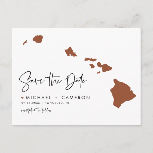 Terracotta Hawaï Staatkaart QR-code Datum opslaan Aankondigingskaart (Voorkant)