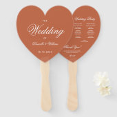 Terracotta Heart Elegant Script Wedding Programme Handwaaier (Voorkant en achterkant)