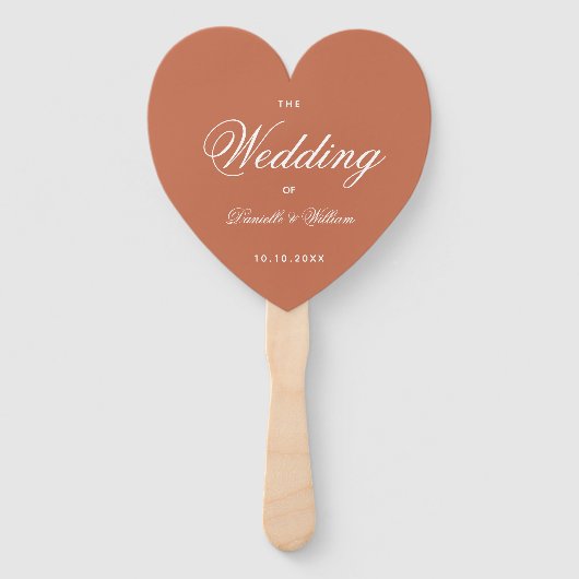 Terracotta Heart Elegant Script Wedding Programme Handwaaier (Voorkant)