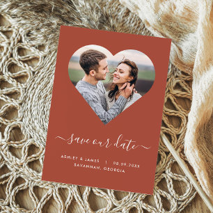 Terracotta Heart Shape Photo Weddenschap Save the Date