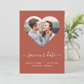 Terracotta Heart Shape Photo Weddenschap Save the  Date (Staand voorkant)