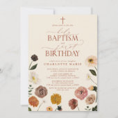 Terracotta Heilige Doop & 1e Verjaardag Bloemen Kaart (Voorkant)