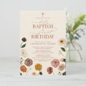 Terracotta Heilige Doop & 1e Verjaardag Bloemen Kaart (Staand voorkant)