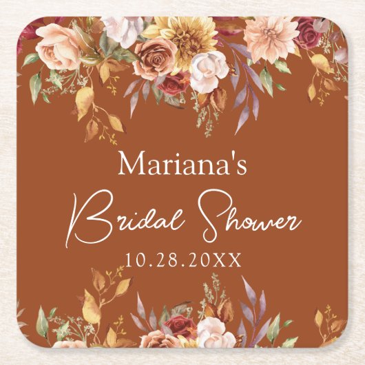 Terracotta herfst bloem bruiloft feest kartonnen onderzetters (Voorkant)