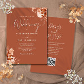 Terracotta Herfst Bloem QR Code Bruiloft Kaart