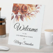 Terracotta Herfst Bloemen 70e verjaardag Welkom Reclamebord Met Voetstuk (Insitu)