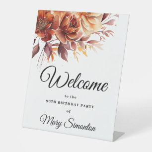 Terracotta Herfst Bloemen 90ste verjaardag Welkom Reclamebord Met Voetstuk