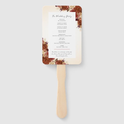 Terracotta Herfst Bloemen Handschrift Script Weddi Handwaaier (Achterkant)