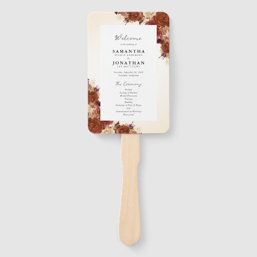 Terracotta Herfst Bloemen Handschrift Script Weddi Handwaaier (Voorkant)