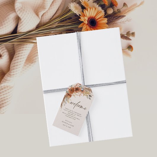 Terracotta Herfst Bloemen Huwelijk Welkomsttas Cadeaulabel