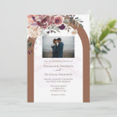 Terracotta Herfst Bloemen met Fotobruiloft Kaart (Staand voorkant)