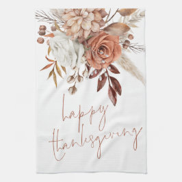 Terracotta Herfst Bloemen Script Happy Thanksgivin Theedoek