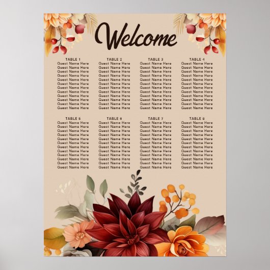 Terracotta Herfst Bloemen Trouwstoel Grafiek Poster (Voorkant)