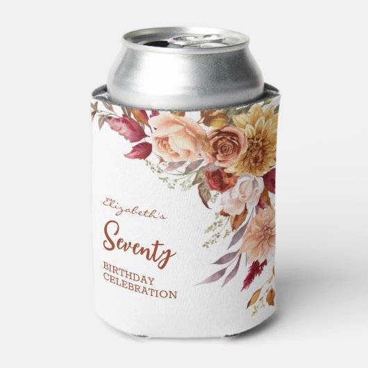 terracotta herfst bloemengroen Verjaardag Blikjeskoeler (Blikje Voorkant)