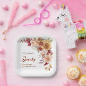 terracotta herfst bloemengroen Verjaardag Papieren Bordje (Feest)