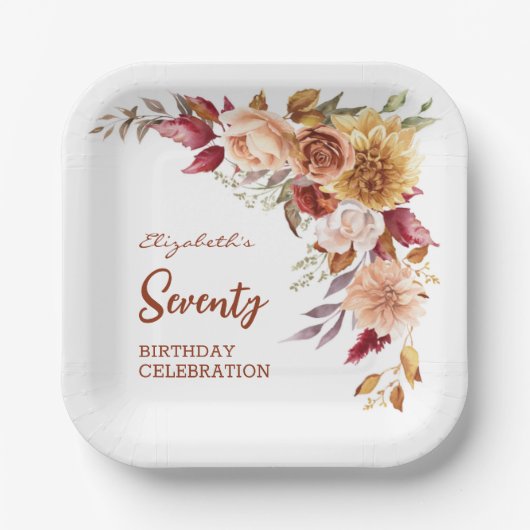 terracotta herfst bloemengroen Verjaardag Papieren Bordje (Voorkant)