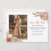 Terracotta Herfst Boho Floral Foto bewaart de datu Kaart (Voorkant)