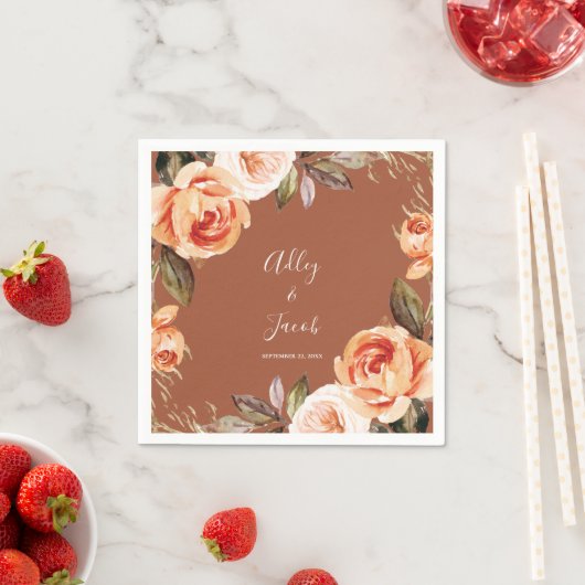 Terracotta Herfst Boho Floral Wedding Servet (Insitu)