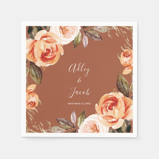 Terracotta Herfst Boho Floral Wedding Servet (Voorkant)