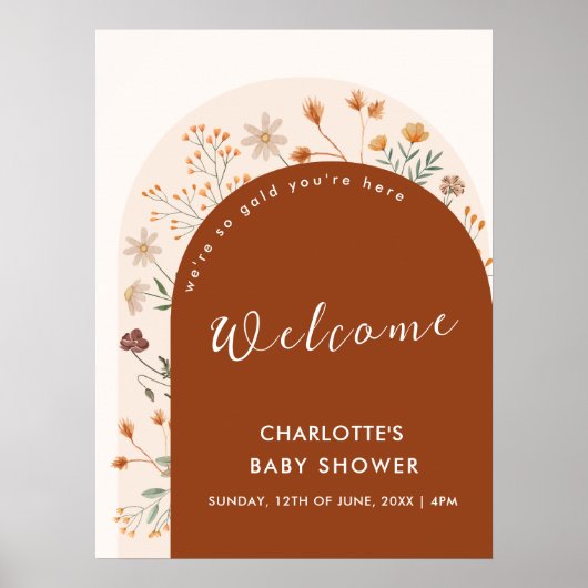 Terracotta Herfst Boho Wildflower Arch Welkom Poster (Voorkant)