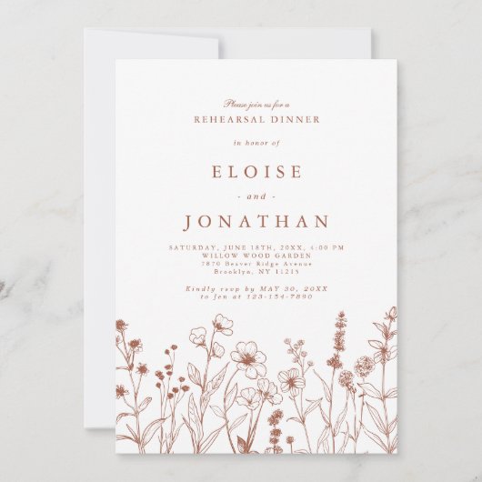 Terracotta Herfst Boho Wildflower repetitie diner Kaart (Voorkant)