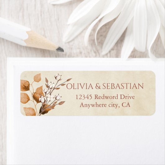 Terracotta Herfst Bruiloft Retouradres Label (Insitu)