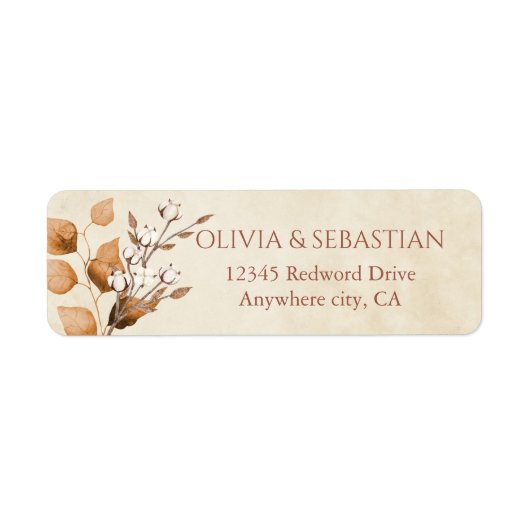 Terracotta Herfst Bruiloft Retouradres Label (Voorkant)