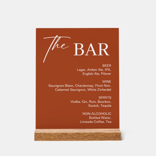 Terracotta herfst bruiloftsbar acryl bord (Voorkant)