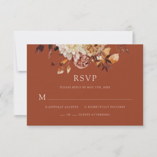 Terracotta Herfst Copper Floral Wedding RSVP (Voorkant)