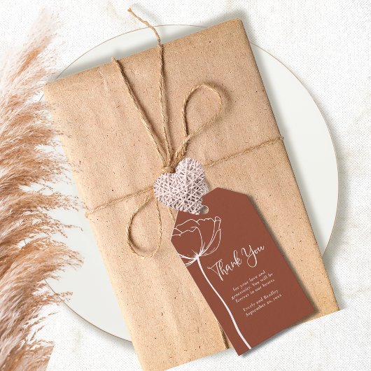 Terracotta Herfst Eenvoudige bloemenbruiloft Dank  Cadeaulabel