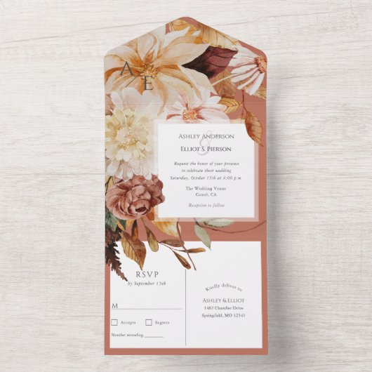 Terracotta Herfst Elegant, Herfst bruiloften All In One Uitnodiging (Binnen)