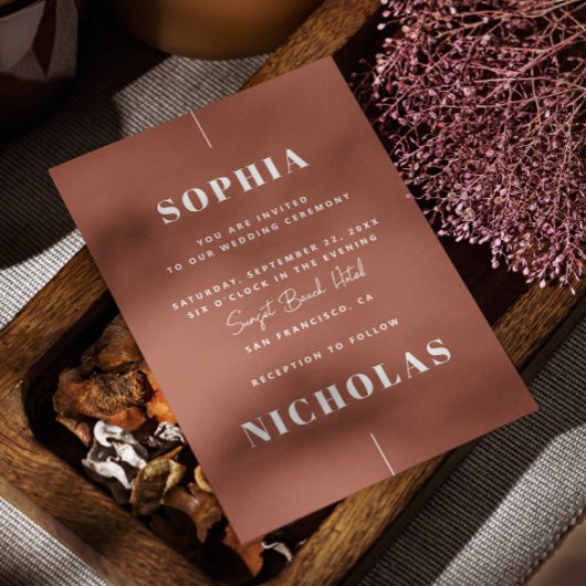 Terracotta herfst Elegante minimalistische bruilof Kaart