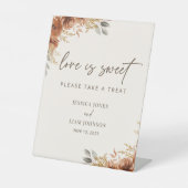 Terracotta Herfst Floral Boho Wedding Favors Sign Reclamebord Met Voetstuk (Voorkant)