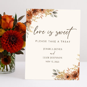Terracotta Herfst Floral Boho Wedding Favors Sign Reclamebord Met Voetstuk