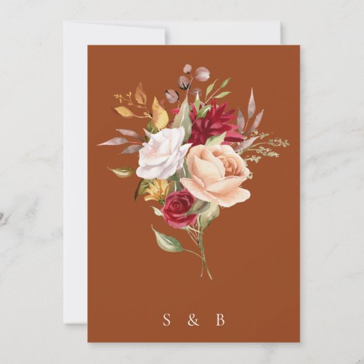 Terracotta Herfst Floral bruiloft uitnodiging (Achterkant)