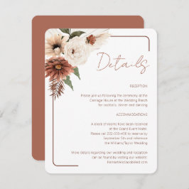 Terracotta Herfst Floral Modern Wedding Informatiekaartje
