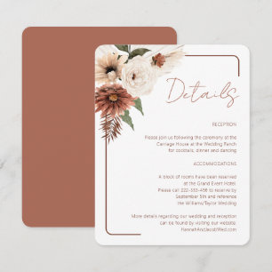 Terracotta Herfst Floral Modern Wedding Informatiekaartje