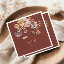 Terracotta Herfst Floral Monogram Bruiloft Servet