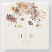 Terracotta Herfst Floral Monogram Bruiloft Stenen Onderzetter (Voorkant)