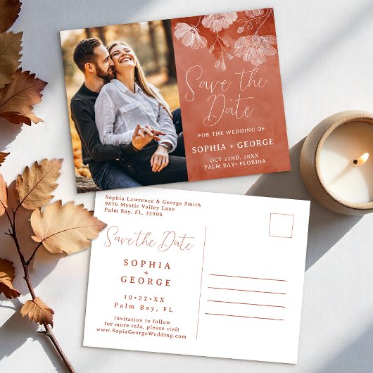 Terracotta Herfst Floral Save the Date Briefkaart