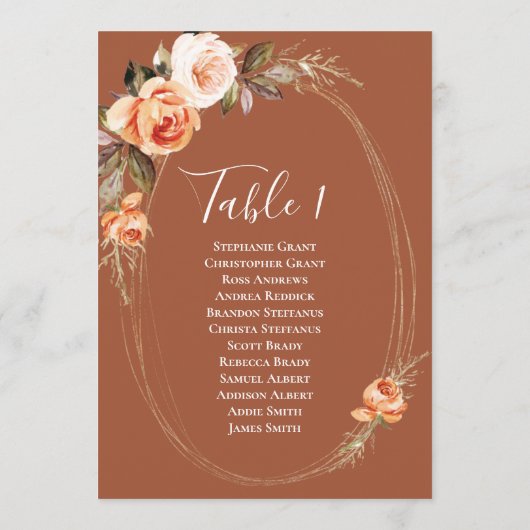 Terracotta Herfst Floral Table Number Seating Char Kaart (Achterkant)