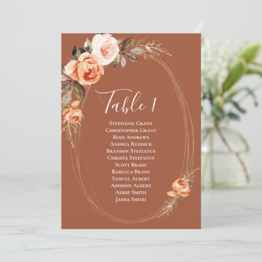 Terracotta Herfst Floral Table Number Seating Char Kaart (Staand voorkant)