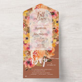 Terracotta Herfst Floral Wedding All In One Uitnodiging (Binnen)