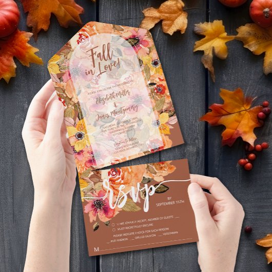 Terracotta Herfst Floral Wedding All In One Uitnodiging