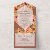 Terracotta Herfst Floral Wedding All In One Uitnodiging (Binnen)