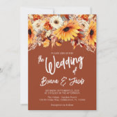 Terracotta Herfst Floral Wedding Kaart (Voorkant)