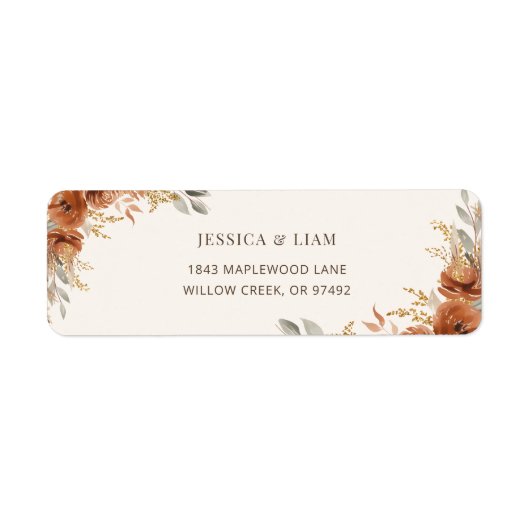 Terracotta Herfst Floral Wedding Mail Retouradres Etiket (Voorkant)